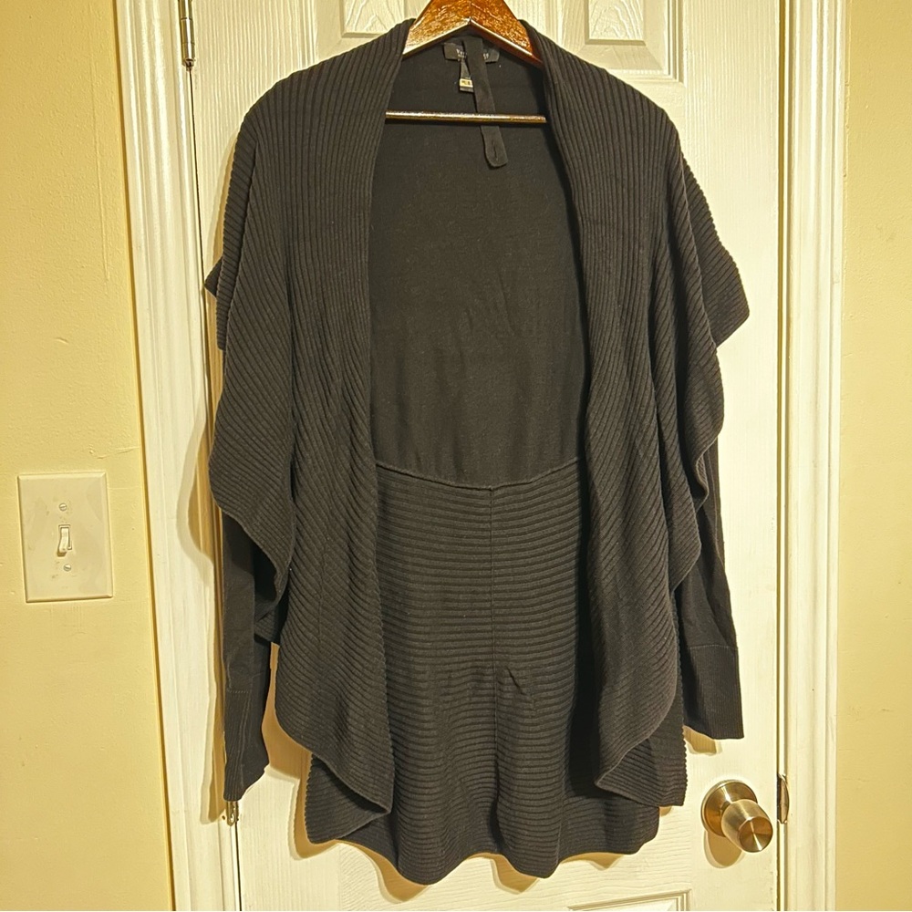 WHBM Black Ruffle Open Front Cardigan Medium